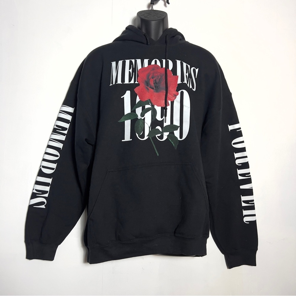 Men Fashion Fleece Hoodie Sweatshirt w/ Graphic | Rose & Memories 1990 | Blk |XL